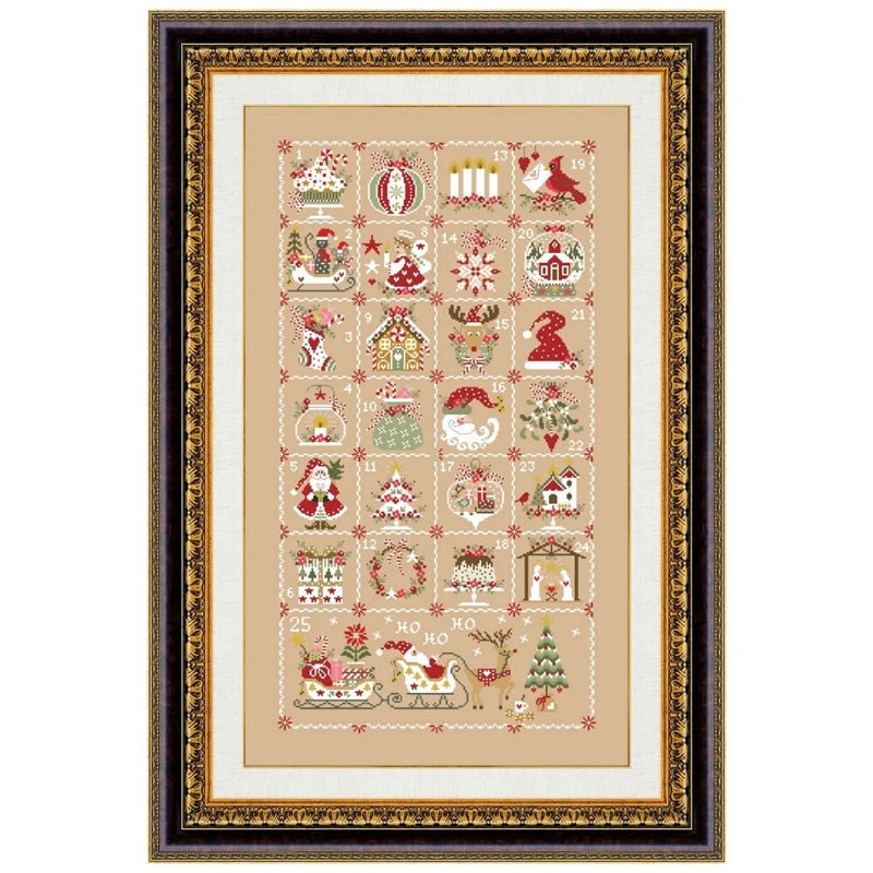 Christmas calendar cross stitch kit cartoon pattern design 18ct 14ct 11ct linen flaxen canvas embroidery