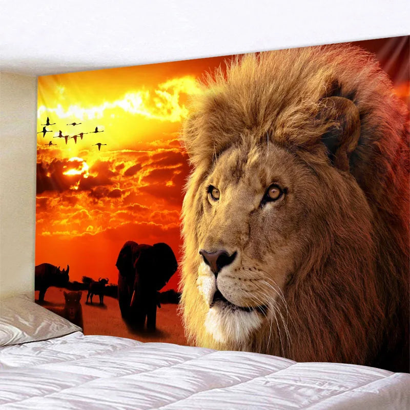 Lion tapestry animal lion background wall hanging bohemian hippie decoration living room bedroom dormitory home decoration tapes