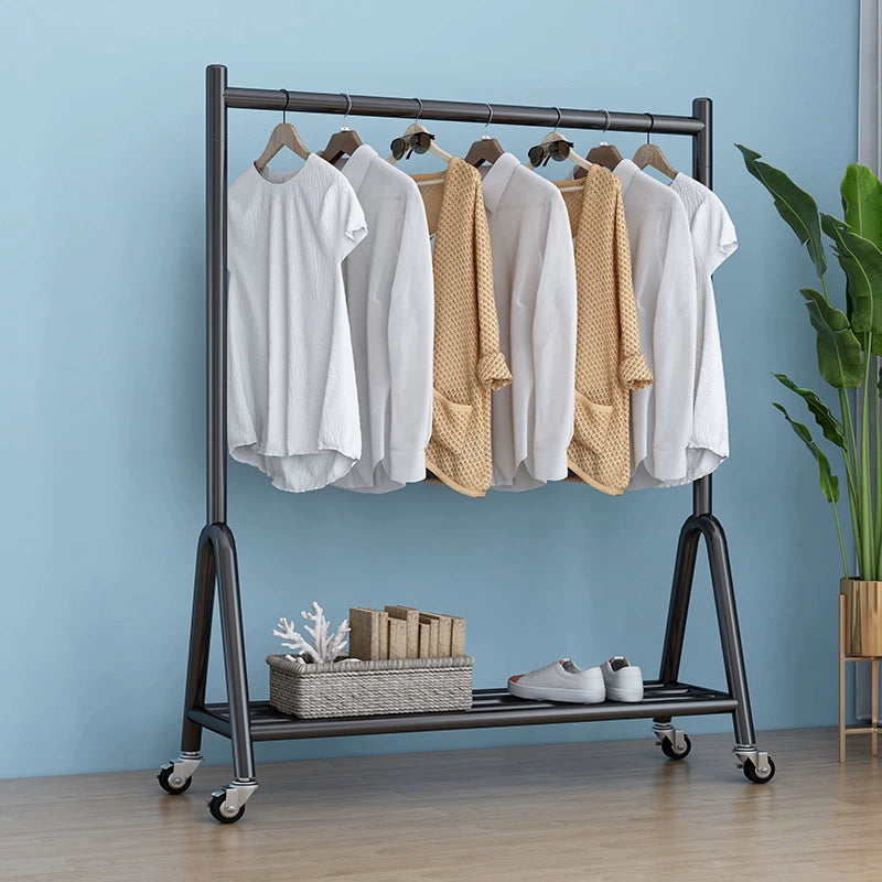 Balcony Clothes Rack Bedroom Floor Clothes Rack For Home Simple Accessible Luxury Coat Rack Gold Steel Pipe Drying Clothesline Pole with Wheels