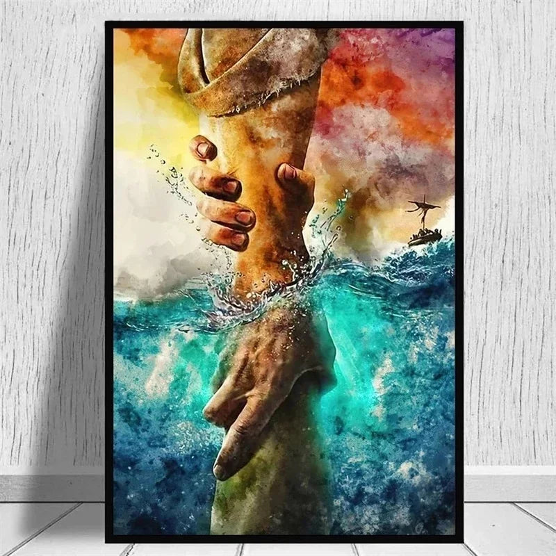 The Hand of God Jesus Silk Painting Christian Jesus Give Me Your Hand Posters Prints Wall Art Pictures Home Decor Cuadros