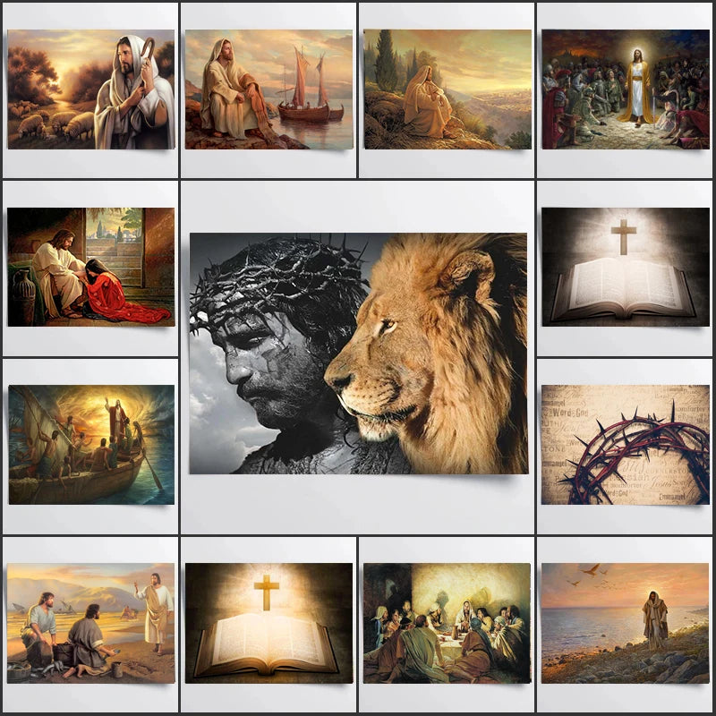 Famous Classical Christian God Canvas Painting Jesus Herding The Sheep Posters and Prints Wall Art Picture for Living Room Decor