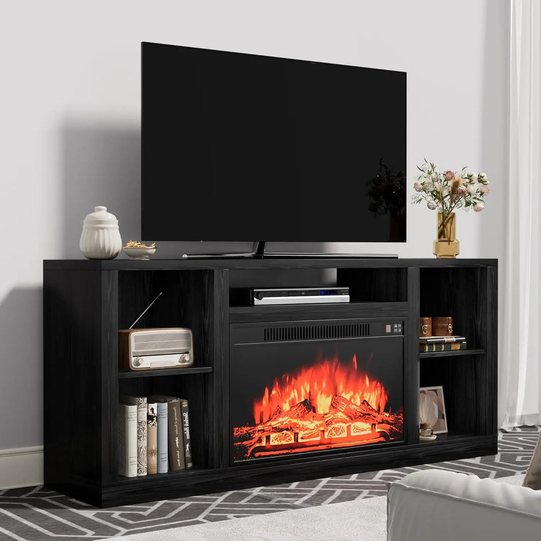 Electric Fireplace TV Stand for Televisions up to 65+ Inch,Media Entertainment Center Console Table with Four Open Storage