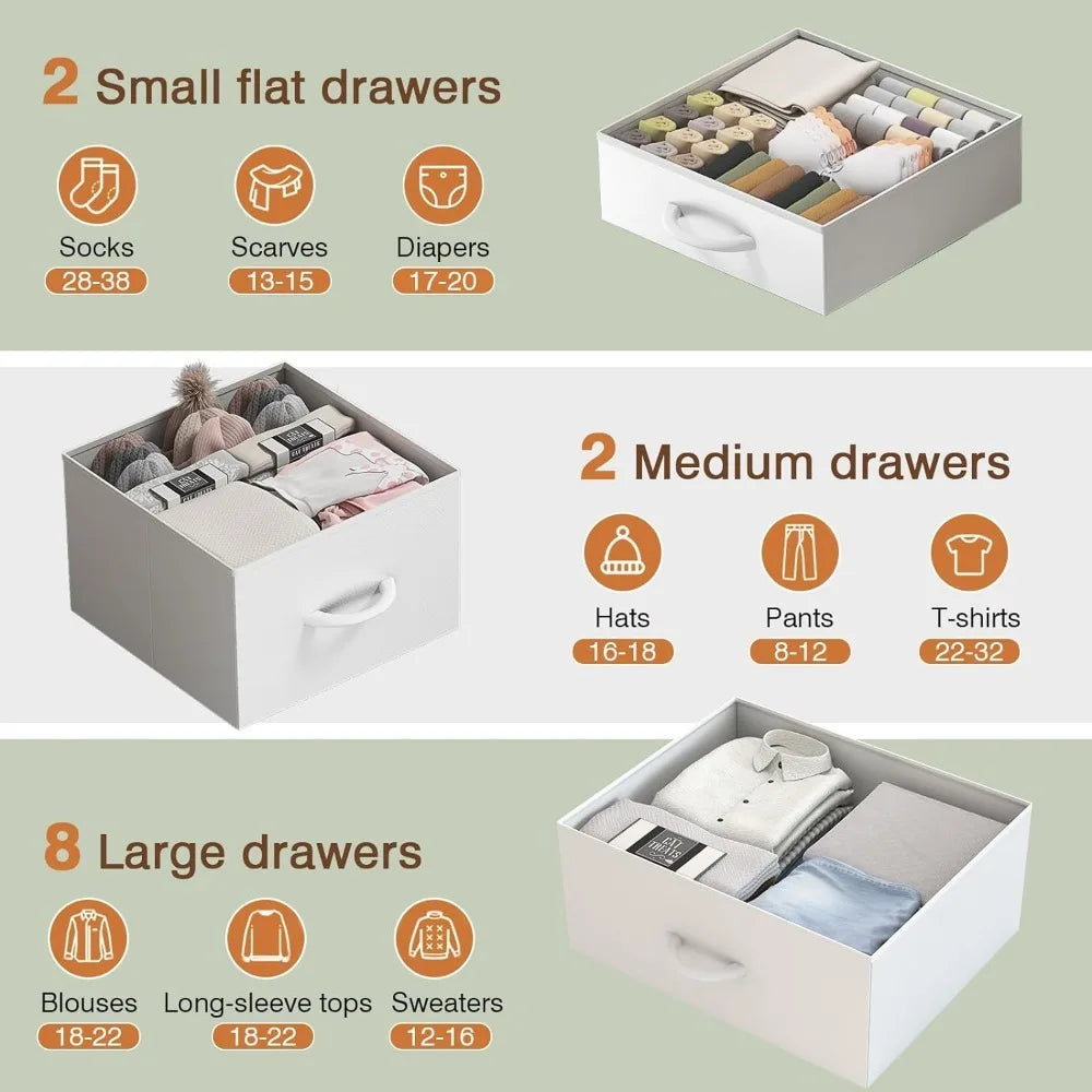 Dresser for Bedroom with 12 Drawers, Chest of Drawers with Side Pockets and Hooks, PU Fabric Dresser Drawers for Living Room