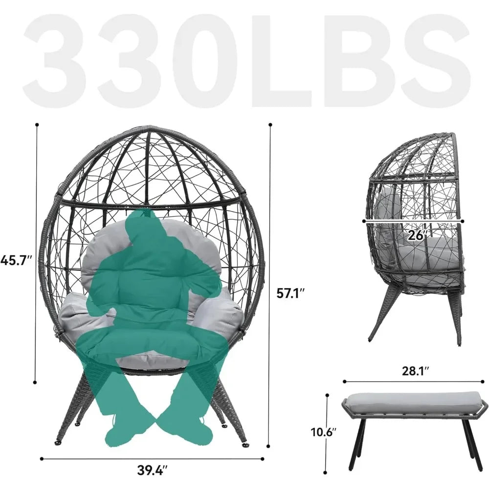 Outdoor Egg Chair with Stand  with Cushion Wicker Chair PE Rattan Chair Footrest Included for Patio, Garden, Backyard, Porch