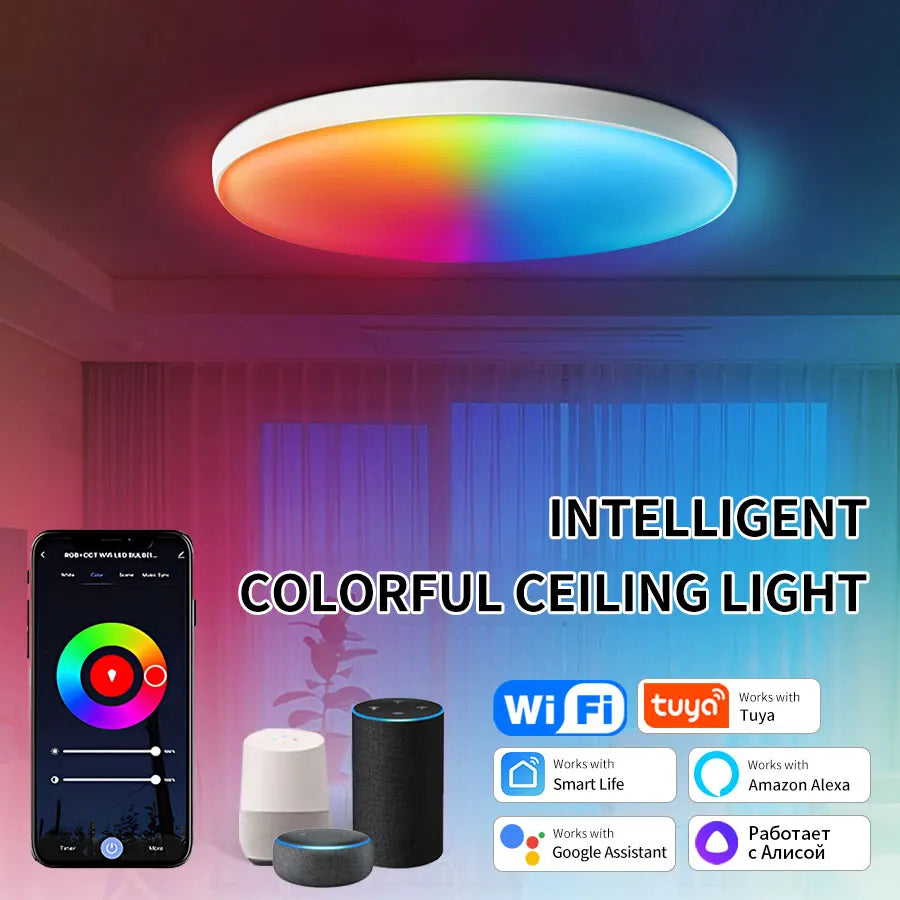 Tuya WiFi Smart LED Ceiling Light AC220V 24W RGB For Bedroom Living Room Home Decor Round Light Works With Alexa Google Home