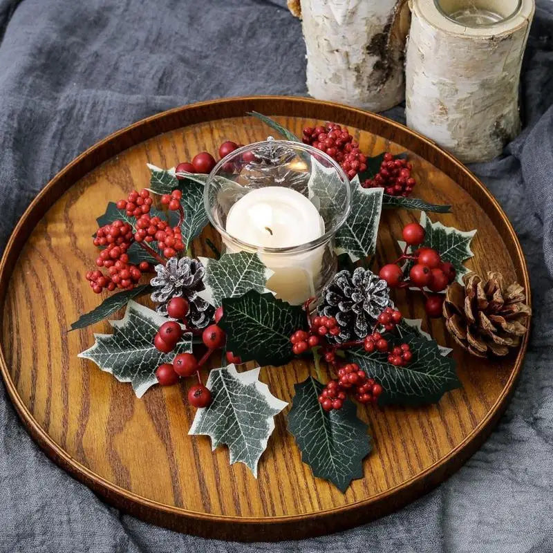 Christmas Candle Rings Christmas Artificial Red Berries Pinecones Kitchen Cabinet Wreaths Candle Rings