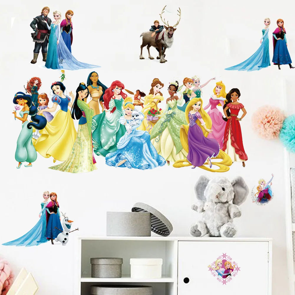 Anna, Elsa, Princess Wall Stickers For Kids Room mural Fairy tale Cartoon decals DIY Decoration Girl's Room Decoration gift