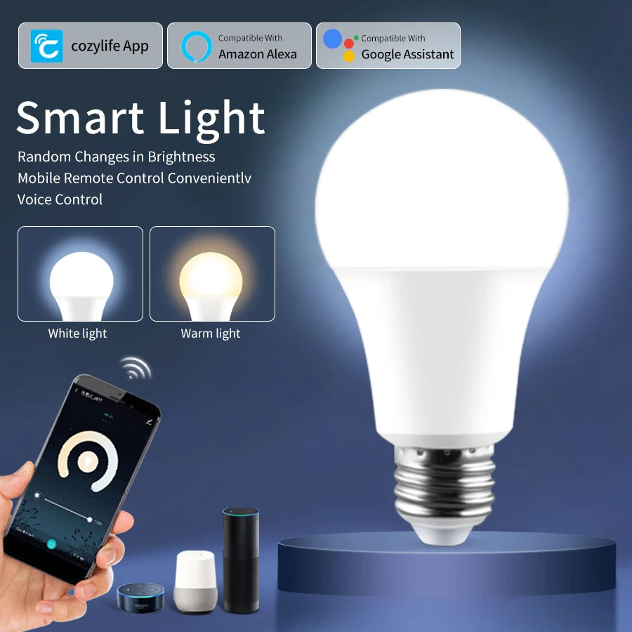 E27 WiFi Smart LED Light Bulbs 110V 220V Lamp 12W 15W 20W Kitchen Bedroom Lamp Cozylife APP Control Support Alexa Google Home