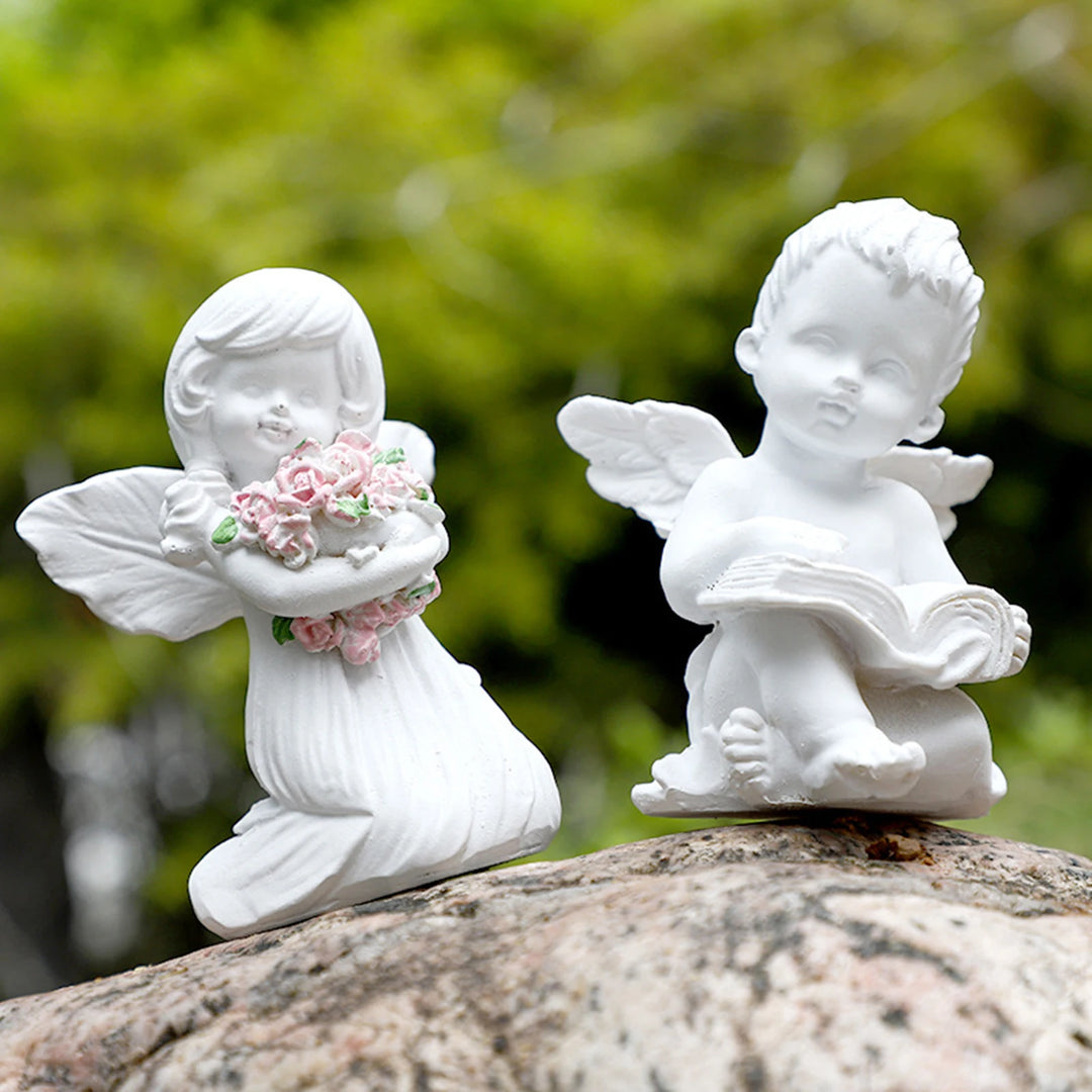 White Resin Praying Angel Flower Girl Figurine Statue Carving Angel Prayer Figurine Statue Cherub Sculpture European Home Decor