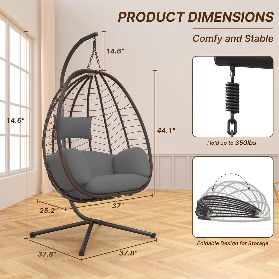 Chair with Cushion Headrest, Hammock Chair 350lbs Capacity for Bedroom Patio Porch Garden Balcony