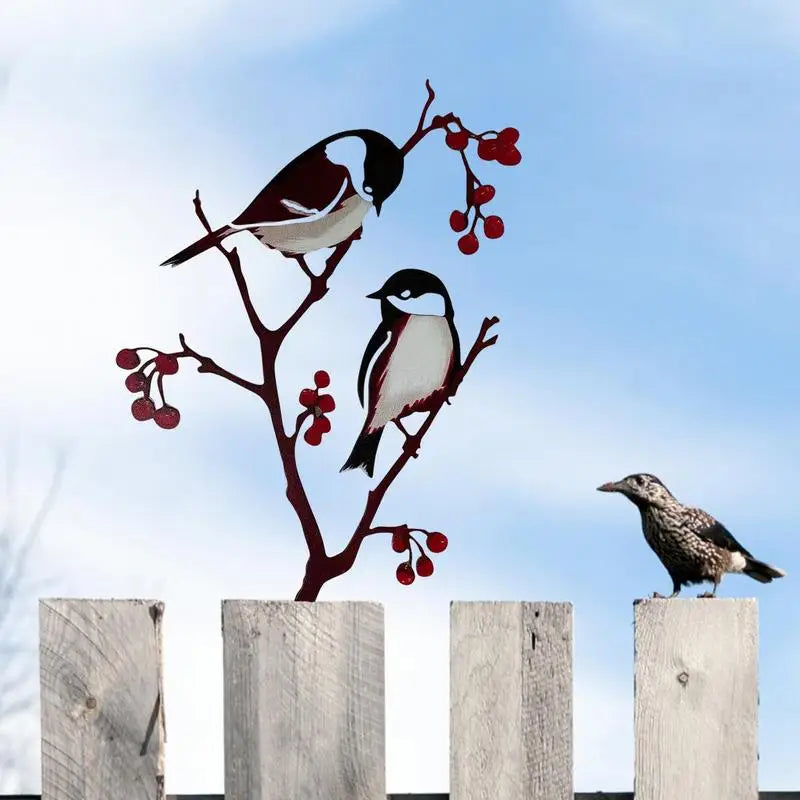 Metal Chickadee Decoration Outside Garden Decoration Rust Birds On Branch Metal Bird Tree Art Garden Backyard Patio Outdoor