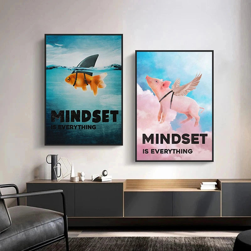 Animal Motivational Quote Canvas Painting Poster Print Lion Fish Dreams Mindset Is Everything Wall Art Picture Living Room Decor