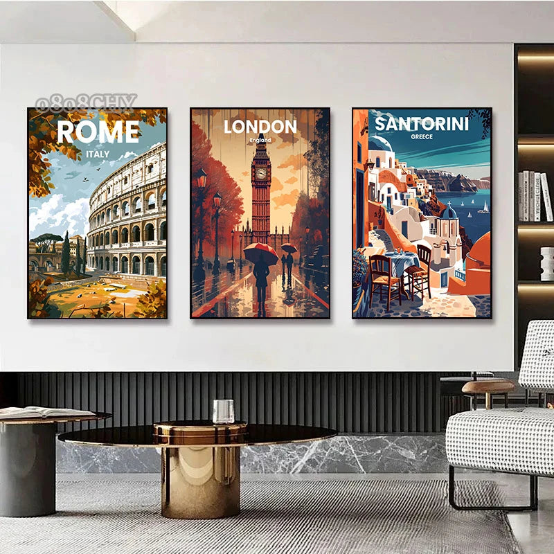 Beautiful Travel City Posters and Prints Canvas Painting World Famous Scenic Spots Mural Modern Home Living Room Wall Art Decor