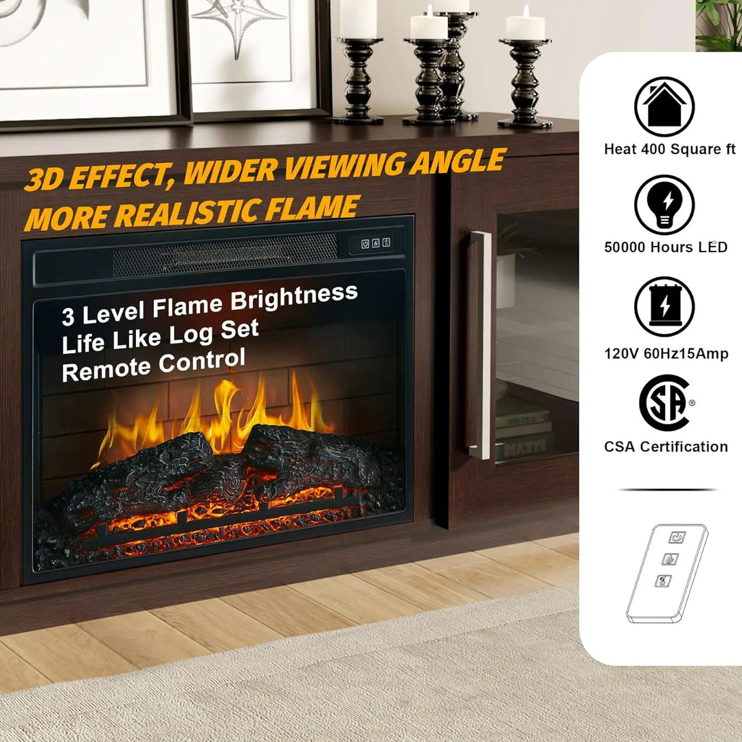 3D Fireplace & Entertainment Center Console for up to 65 Inch TVs, with Barn Door Cabinets