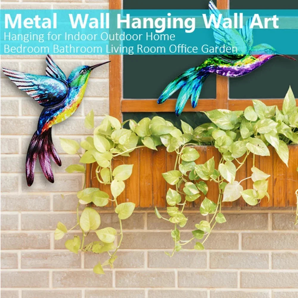 Metal Bird Wall Art Sculpture Outdoor Hanging Ornament Big Hummingbird Pendant For Garden Wall Home Decoration