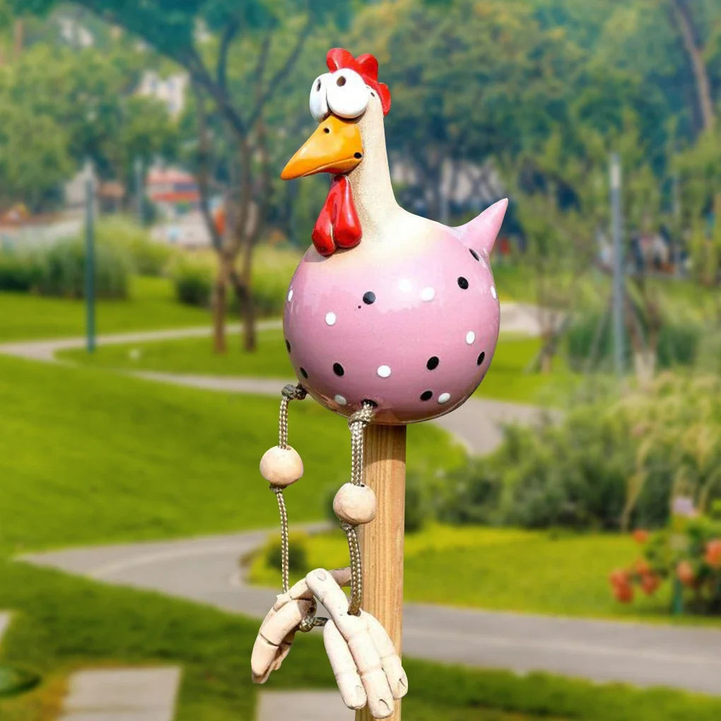 Funny Big Eyed Chicken Long Foot Resin Crafts Statues Statue Wooden Stake Decoration Hen Sculptures Garden Fence Art Supplies