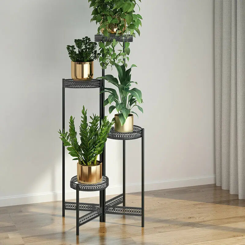 3/4 Tier Metal Plant Stand Ladder Shelf Foldable Flower Stand Indoor Outdoor Plant Display Shelf for Home Garden Patio