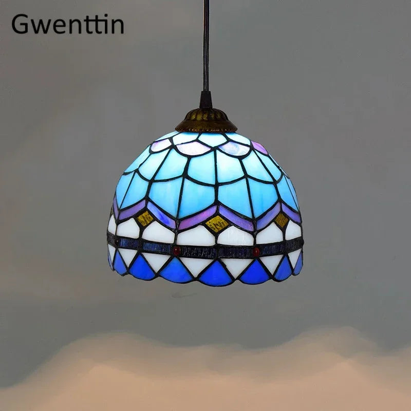 Tiffany Stained Glass Pendant Lamp Dinning Room Chandeliers Ceiling Hanging Light Bedroom Lighting Fixture Home Luminaria Decor