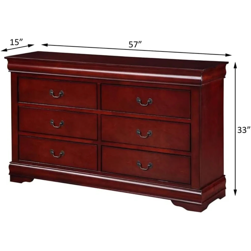 Rectangular Wood 6-Drawer Dresser in Cherry