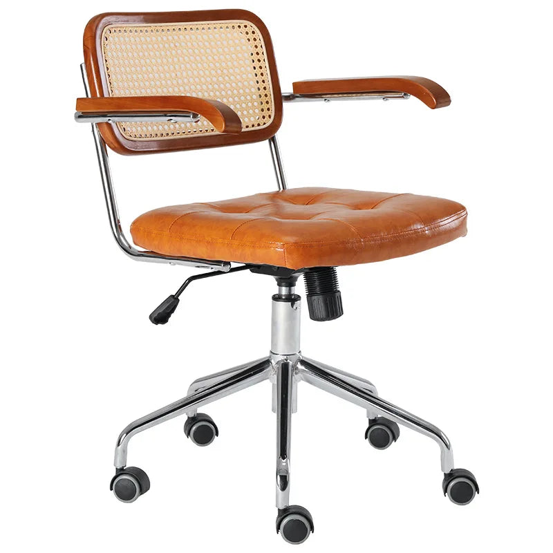 Retro rotating chair Rattan computer office chair Japanese comfortable storage study desk seat breathable armrest rattan chair