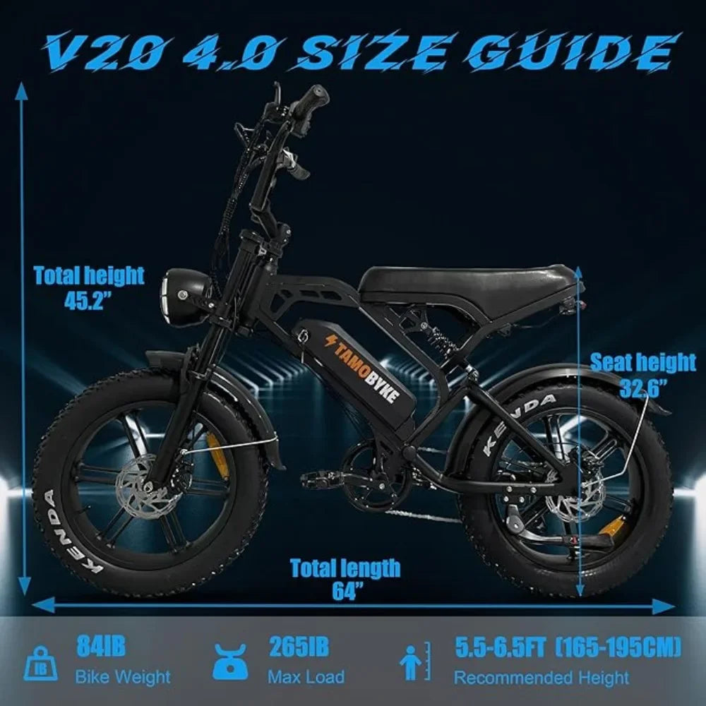 1500/1000W motor, 20 inch fat tire electric bike 48V 15AH/31AH battery 28-33MPH and 37 miles,Black