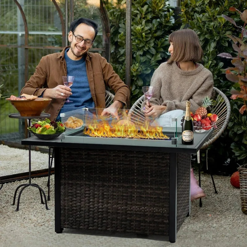 44'' Propane Fire Pit Table, Outdoor Patio Firepit, CSA Certified 50,000 BTU Fire Pit Table, Tempered Glass Tabletop