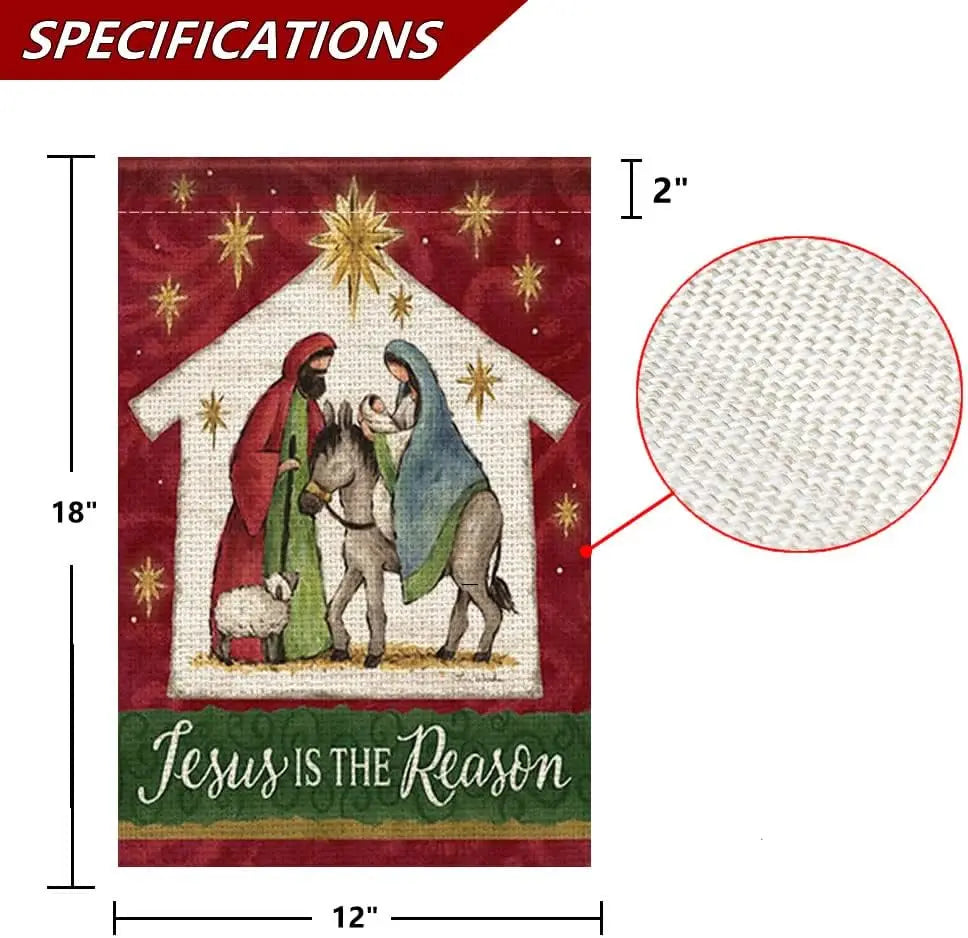 Jesus is the Reason Nativity Christmas Garden Flag Double Sided 12 x 18 Inch Outside Yard Lawn Decor