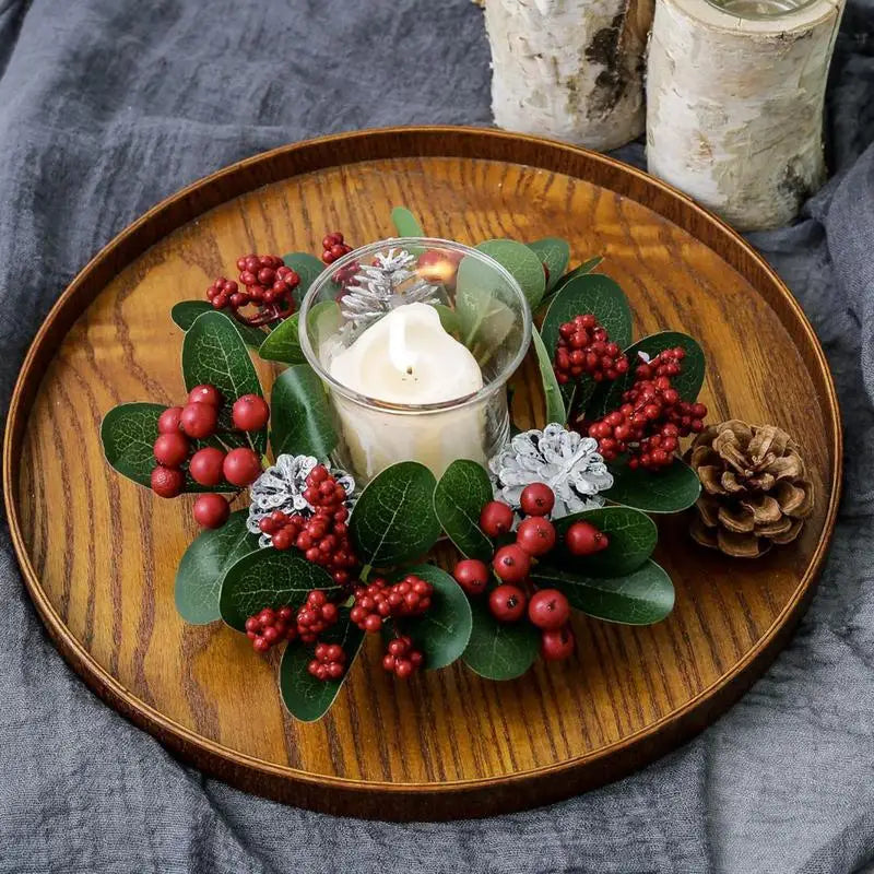 Christmas Candle Rings Christmas Artificial Red Berries Pinecones Kitchen Cabinet Wreaths Candle Rings