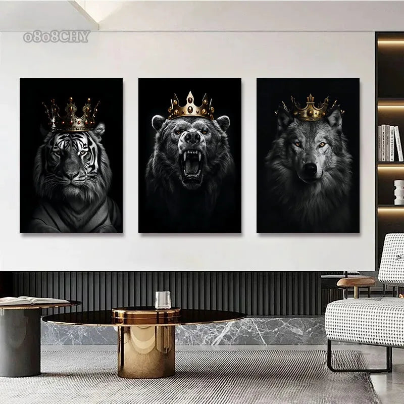 Black White Animal Kingdom Posters Canvas Print Wall Art with Your Home Décor