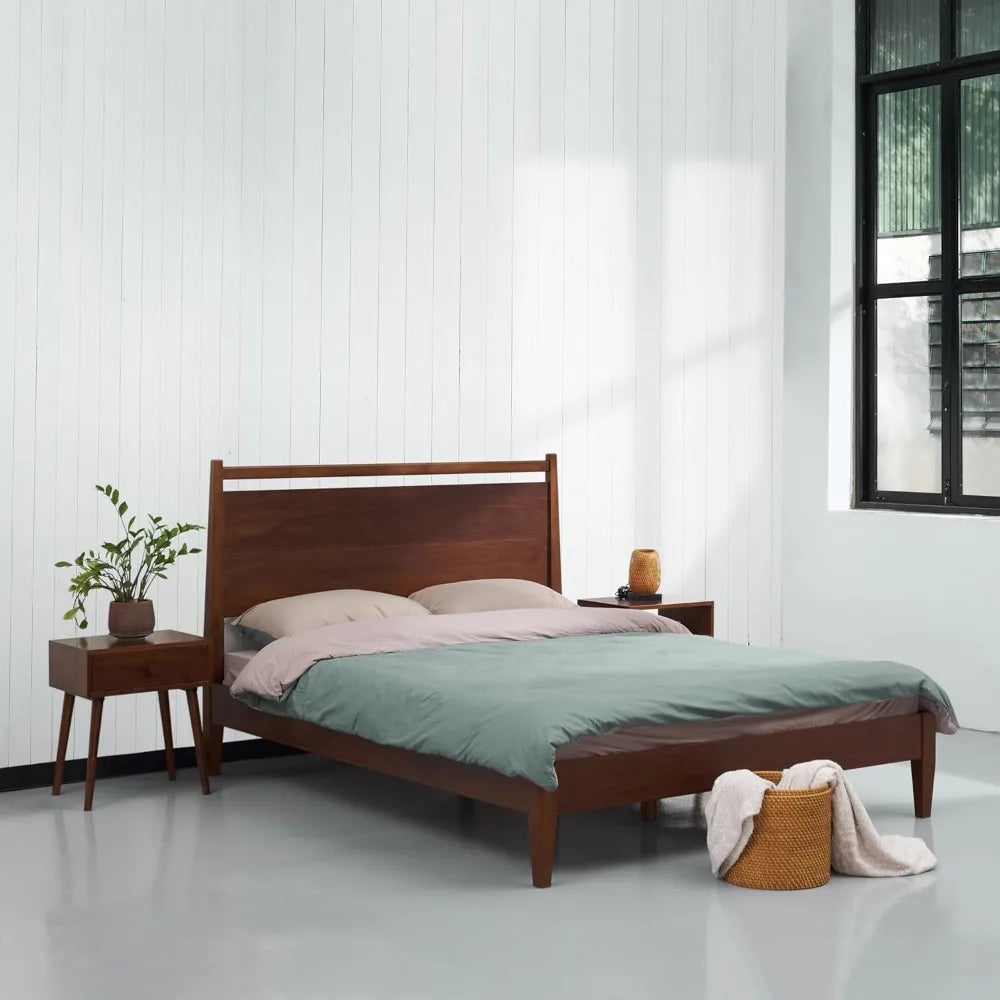 Adept Bed Frame Headboard, Crafted from Walnut, Rubber Wood Silent Slats and Wood Central Supports, 1000 Lb Capacity