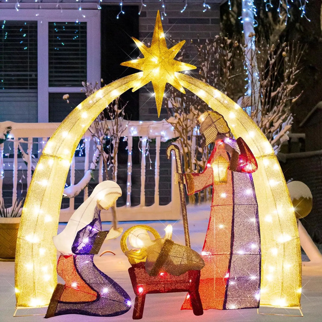 Christmas Nativity Scene Decorations Lighted Outdoor Scene, Holy Family Yard Decoration