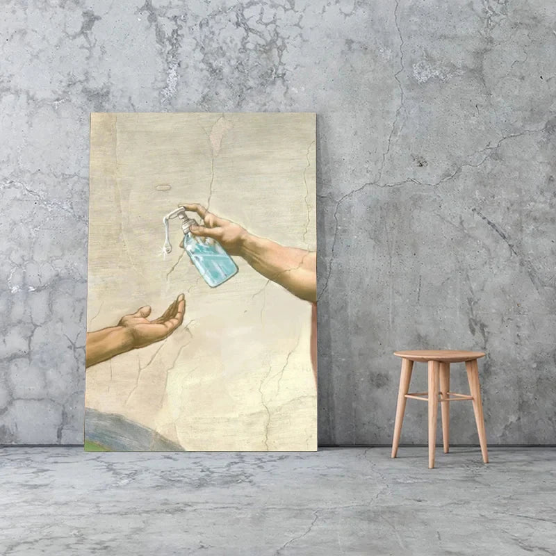 Retro Hand of God and Adam Funny Toilet Paper Picture Canvas Painting Poster For Wash Room Bathroom Living Wall Art Home Decor