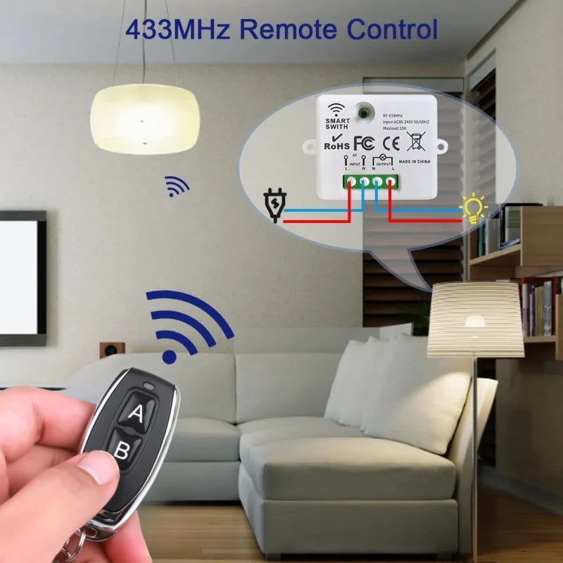 433MHz AC 110V 220V Wireless RF Remote Control Switch 1CH Relay Receiver With ON OFF Transmitter For Led Light Bulb DIY Control