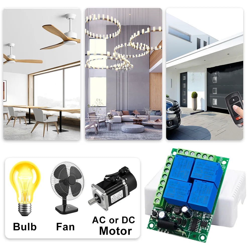 433Mhz Universal Wireless Remote Control AC110V 220V  Relay 4CH Module Receiver 4B Transmitter For Garage Door Gate Motor Light