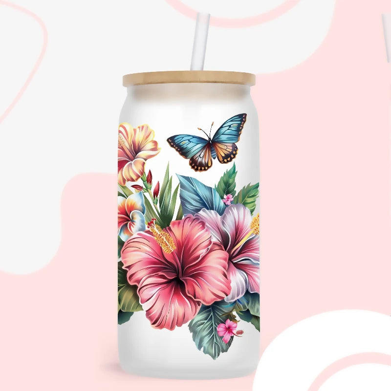 3D UV DTF Transfers Stickers 16oz Cup Wraps Plant Flower Butterfly Printed For DIY Glass Ceramic Metal Leather Etc. D17234