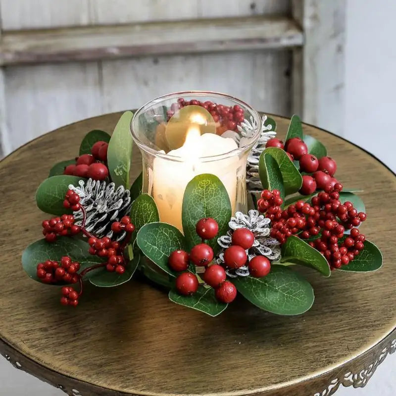 Christmas Candle Rings Christmas Artificial Red Berries Pinecones Kitchen Cabinet Wreaths Candle Rings