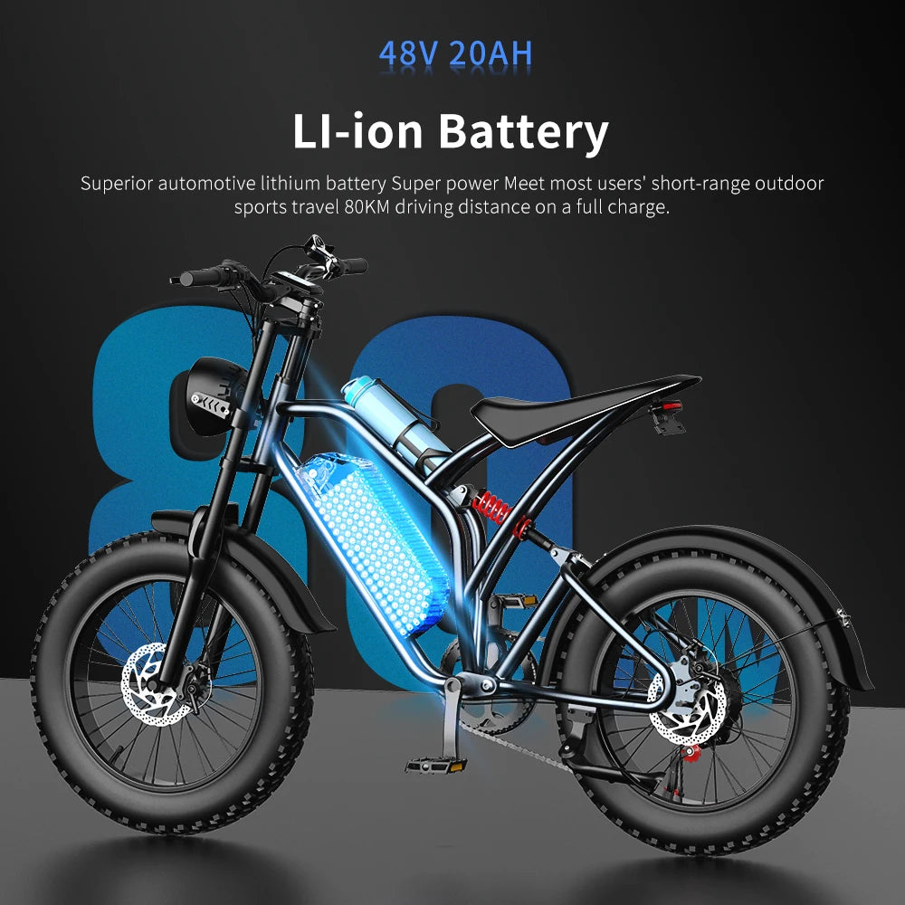 IDOTATA T1 Electric Bike 1000W Motor 48V20AH Lithium Battery 55Kmh 20‘’*4.0 Fat Tires Electric Bicycle For Adults Mountain EBike