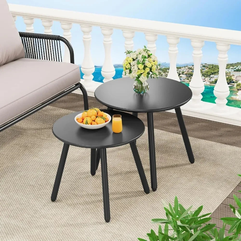 4-Piece Patio Furniture Wicker, Rattan Conversation Loveseat Chairs with Soft Cushions and Metal Table, Outdoor Bistro Set,