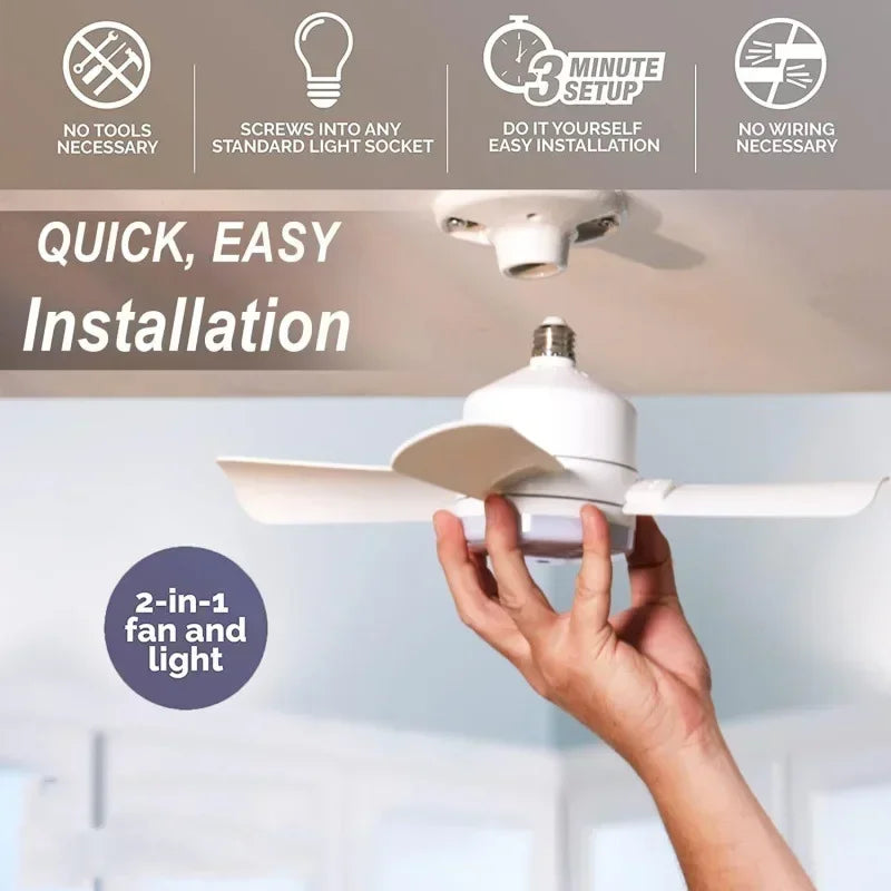 30W Ceiling Fan Led Light E27 Socket Fan With Smart Remote Control 1000Lm 5000K Bulb Fan Lamp For Bedroom Living Room