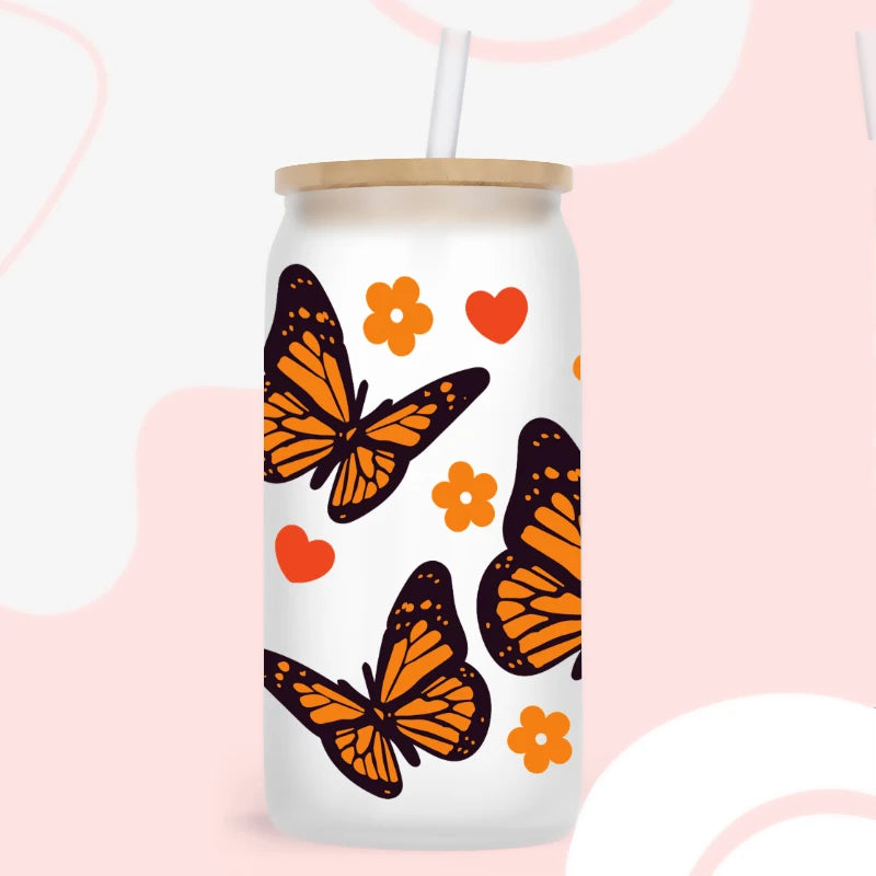 3D UV DTF Transfers Stickers 16oz Cup Wraps Butterfly Mushroom Flower Printed For DIY Glass Ceramic Metal Leather Etc. D2539