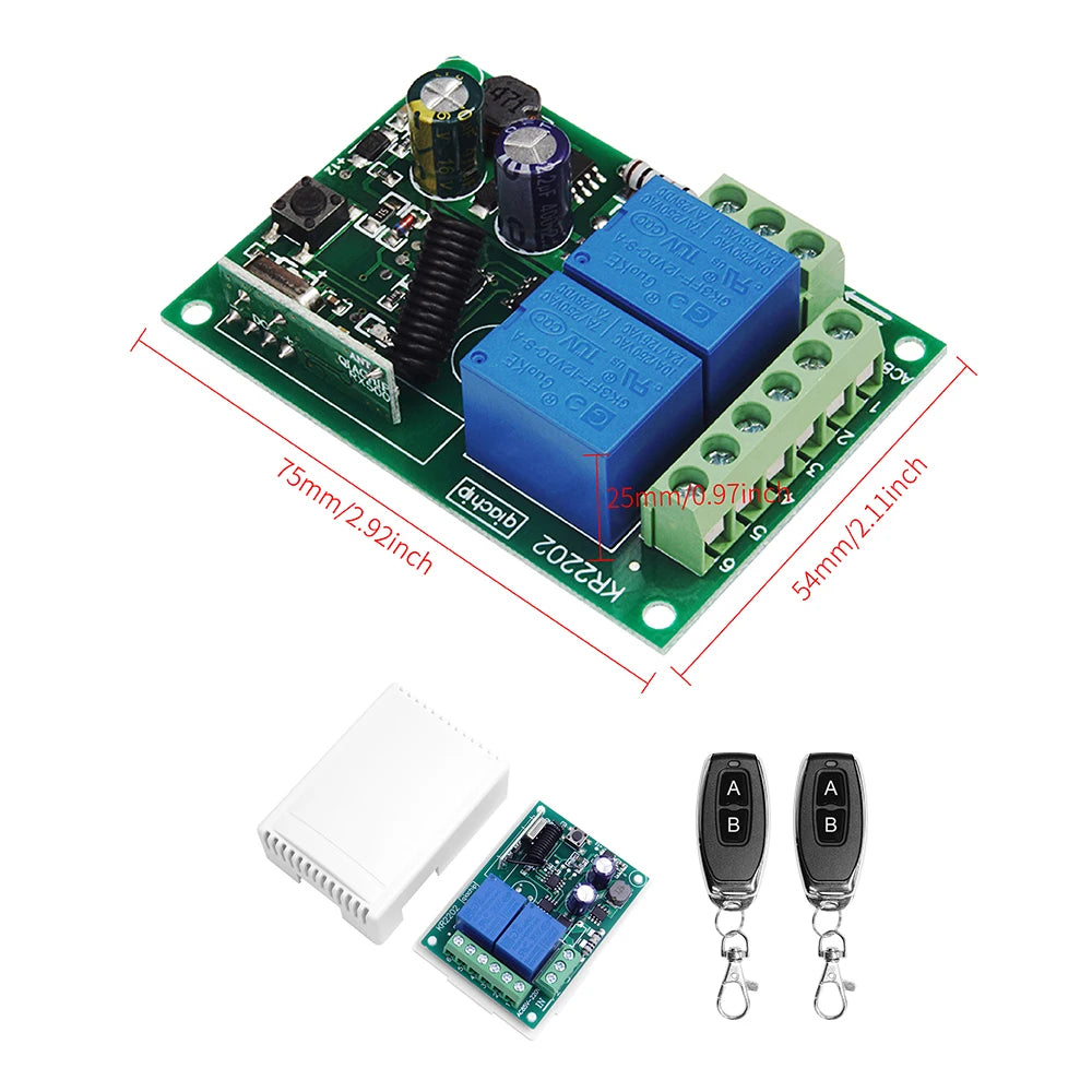 433Mhz 220V 110V Remote Control Switch for Light,Door, Garage Universal Remote AC 85V ~ 250V 2CH Relay Receiver and Controller3