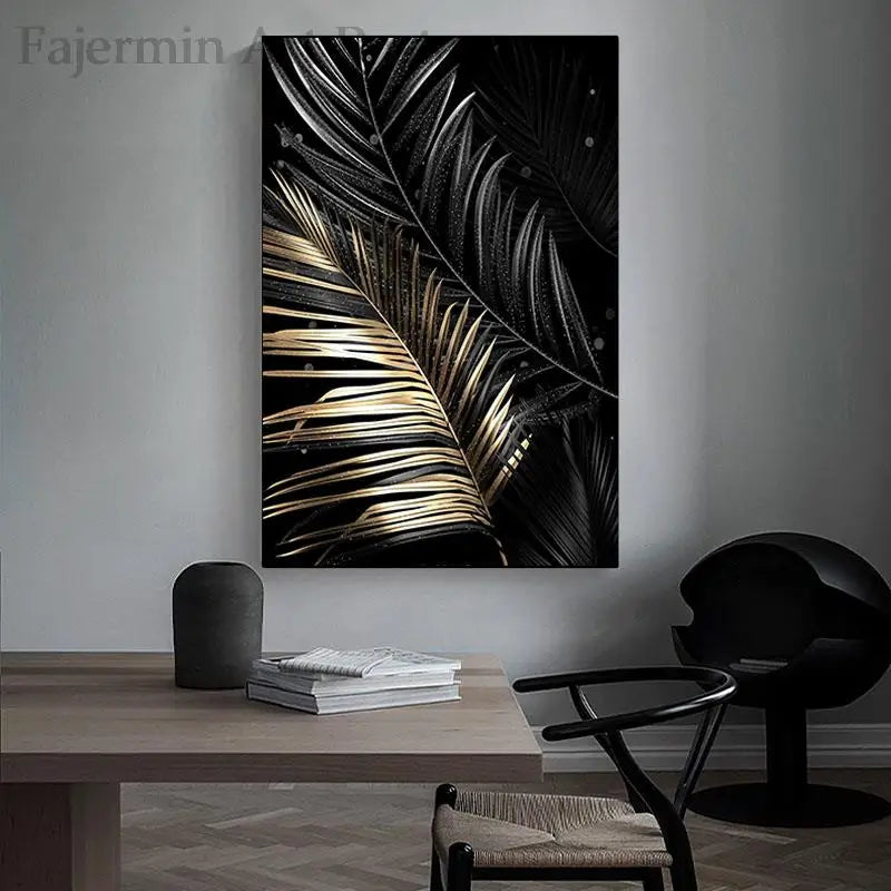 Palm Leaves Beautiful Black Gold Canvas Paintings Prints Modern Artwork Nordic Aesthetic Wall Art Poster Pictures Home Decor