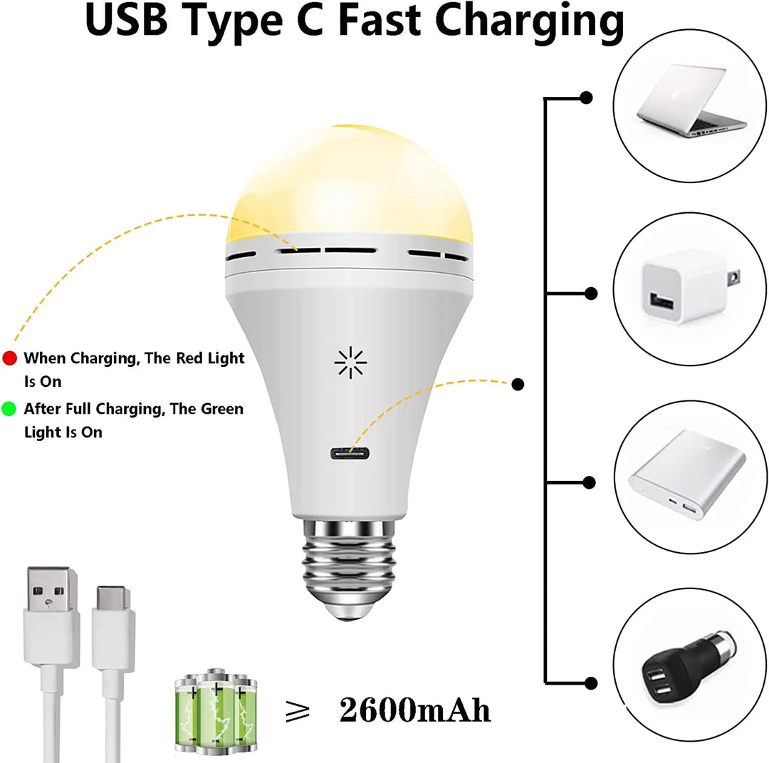 USB-C Rechargeable Light Bulb with Remote Control 5V 7W E27 Smart Battery BulbTouch Control Dimmable LED Bulbs with Timing