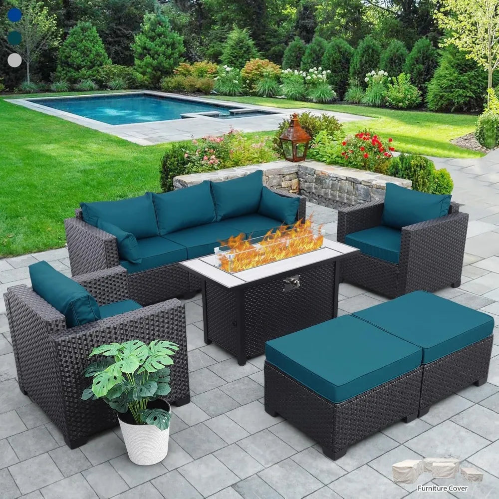 Outdoor Patio Furniture 60000 BTU Outdoor Propane Fire Pit Table Patio Furniture Set 45 In Outdoor Fire Pits 6 Pieces Patio