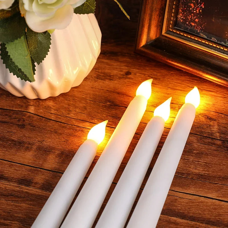 4 Each Long Pointed Flickering Christmas LED Candle Light, Battery Powered