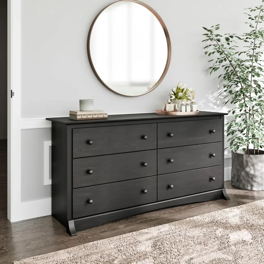 Bedroom Furniture: Double Dresser for Your Bedroom, 6-Drawer Wide Chest of Drawers,