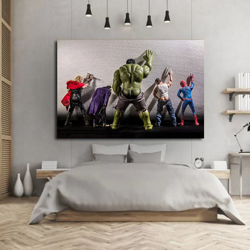 Marvel Avengers Funny Canvas Painting Spider-Man The Hulk Movie Poster Wall Art Mural Picture Children's Room Decor Gift Cuadros