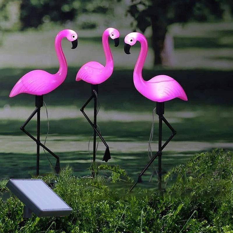 3PCS Outdoor Solar Flamingo Lamp For Your Patio Garden Décor