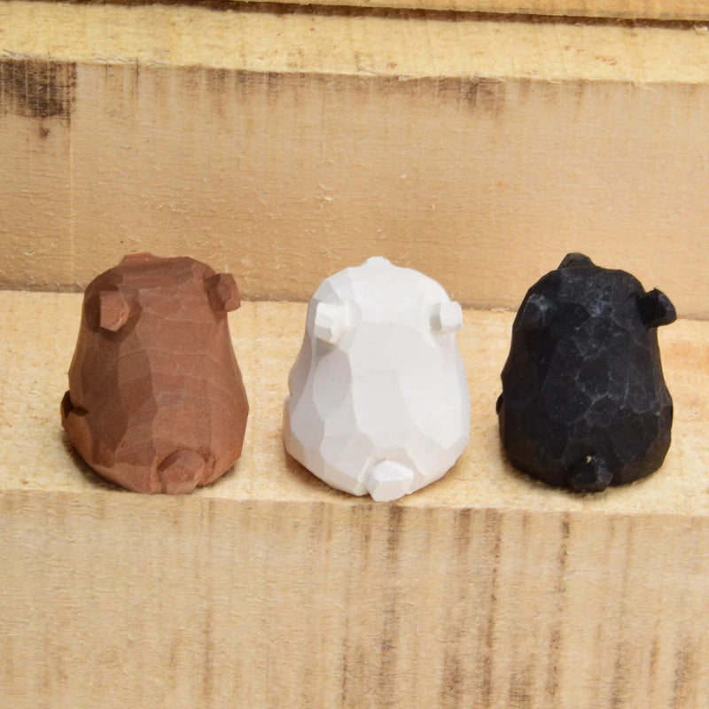 1Pcs Cute Mini Wooden Bear Miniature Figurine, Hand Carved,  Ornaments, Table Decoration or Kids Gifts