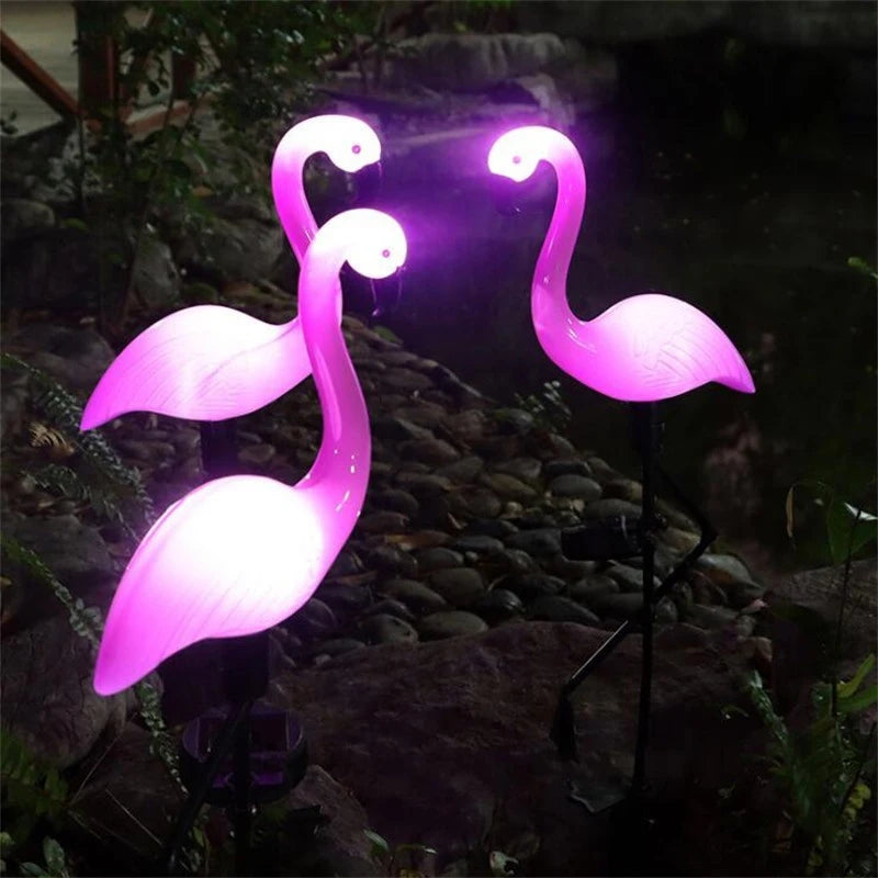 3PCS Outdoor Solar Flamingo Lamp For Your Patio Garden Décor